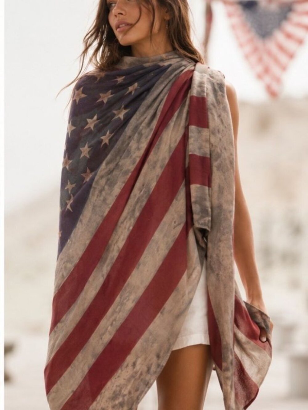 Large Distressed USA American Flag Scarf Beach Wrap Soft 4th Of July 75" X 41"